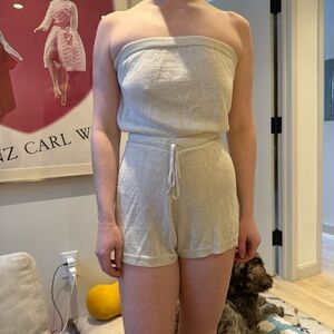 Women's Cream Strapless Sleepwear Set